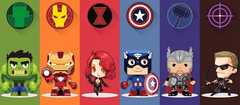 Los Vengadores originales, Hulk,IronMan, Black Widow, Capitán América, Thor, Ojo de Halcón.